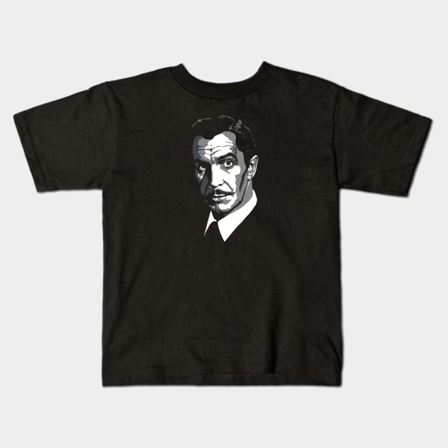 Vincent Price greyscale Kids T-Shirt by @johnnehill
